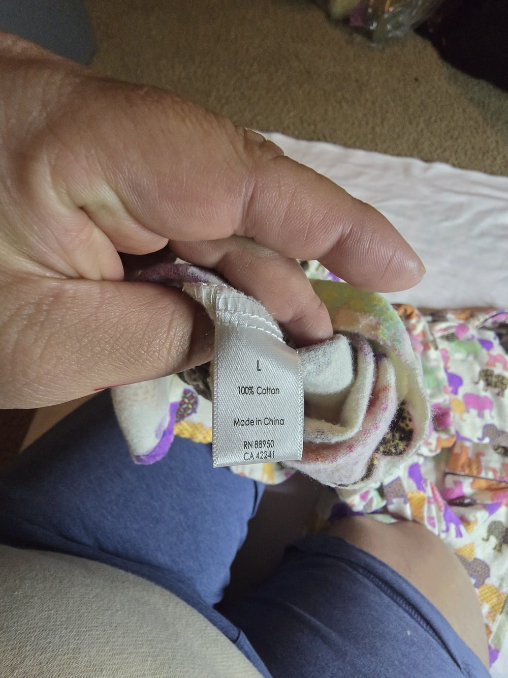 P.J. Salvage Cream Pajama Set with Purple, Brown & Green Elephant Print - Picture 6 of 8